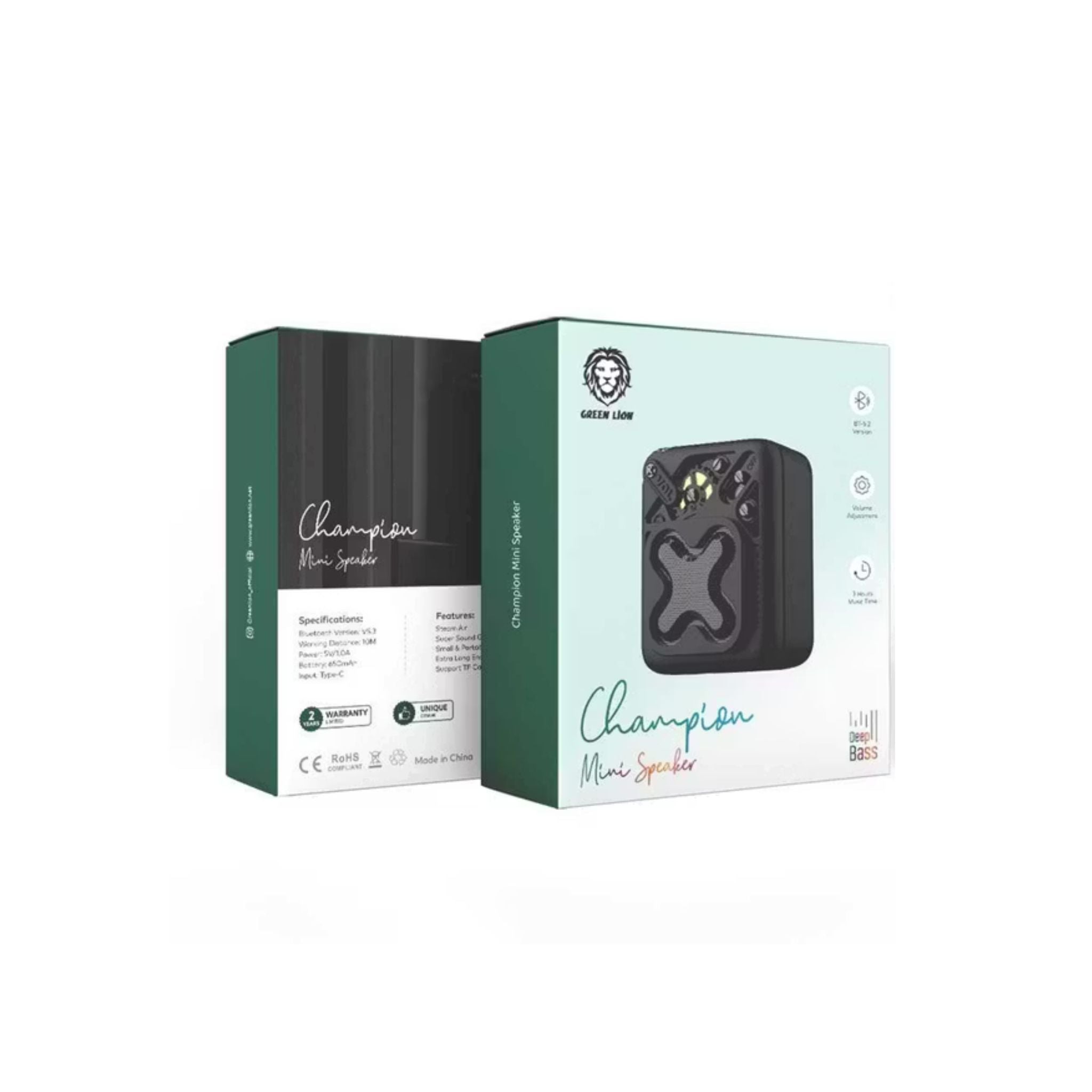 Green Lion Champion Mini Speaker with Super Sound Quality, Volume Adjustment, 3 Hours Playtime, 650mAh Battery, Support TF Card - Black