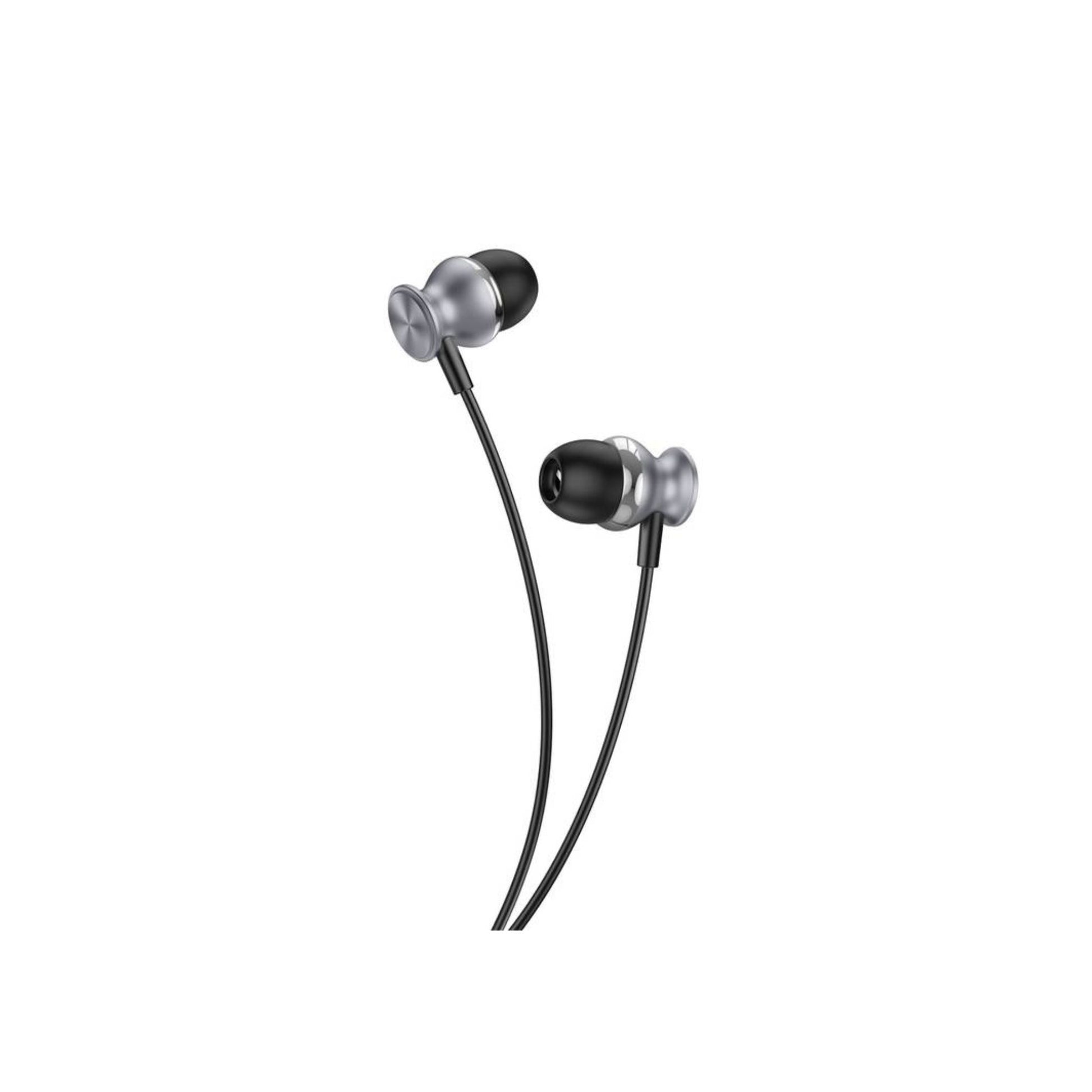 A pair of in-ear Green Lion metal earphones with a 3.5MM audio jack in black color.