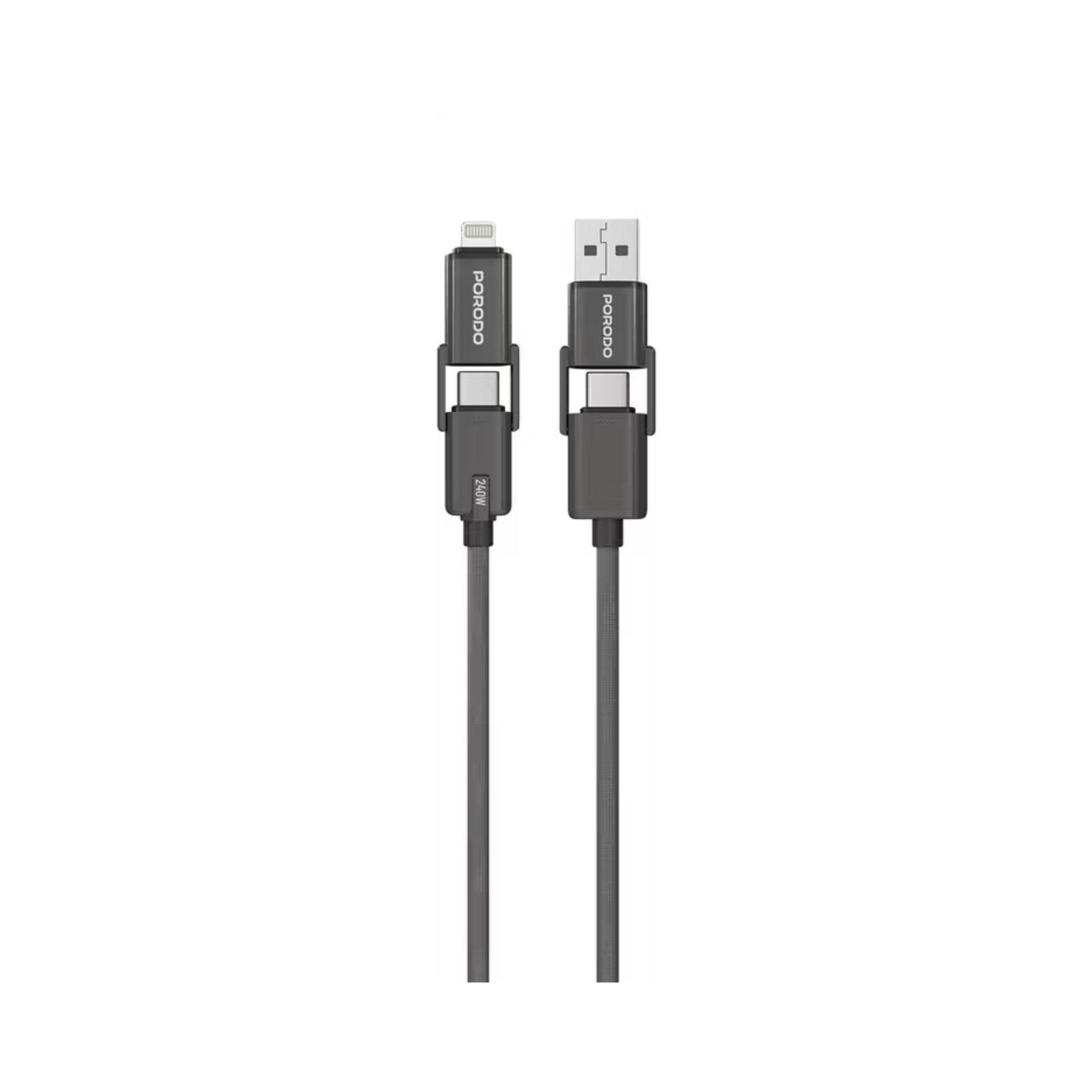 Black USB cable with connectors on a white background