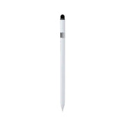 A white stylus pen with a replaceable nib and a flocking head, designed for use with touchscreen devices.