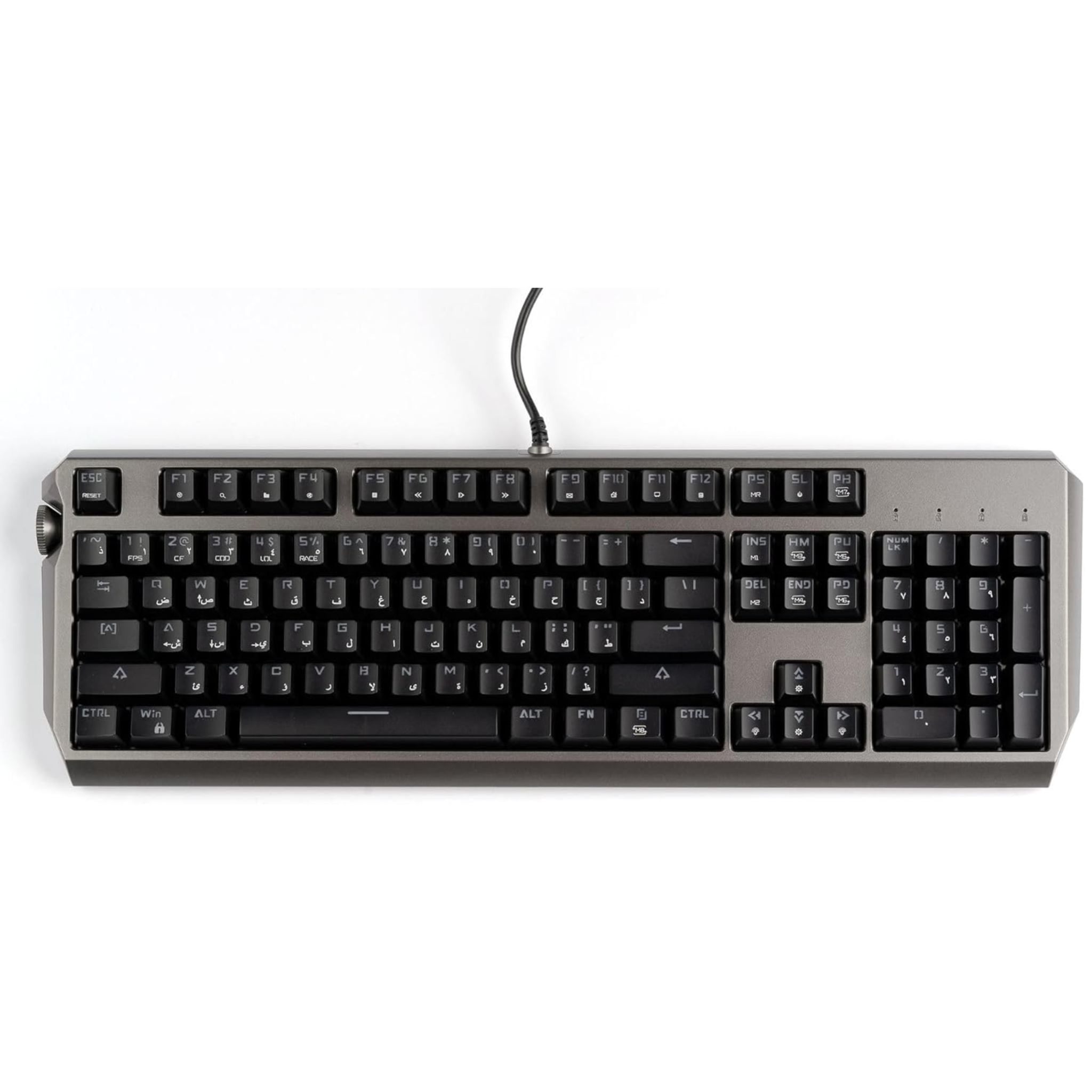 Porodo Gaming Wired Full Keyboard with Blue Gateron Switch, Anti-ghosting Keys, Macro Software, English and Arabic Layout, 50 Million Clicks Lifespan, Volume Knob, 104 Pieces Keys - Black