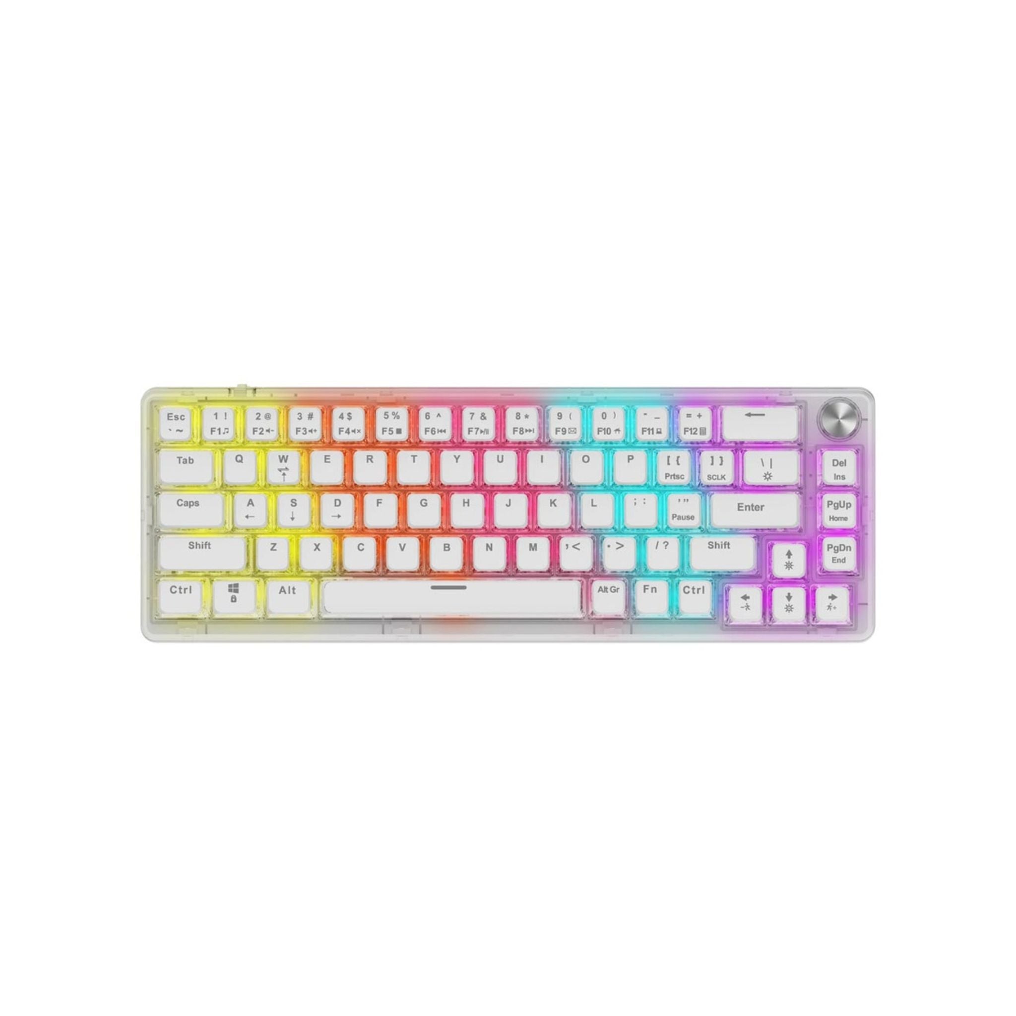 Porodo Gaming Pudding Keycaps Transparent Mechanical Keyboard Multi-Function Rotary Knob With 67 English + Arabic Keys, 50+ Million Clicks Lifespan, 1.5-Meter PVC USB - Transparent