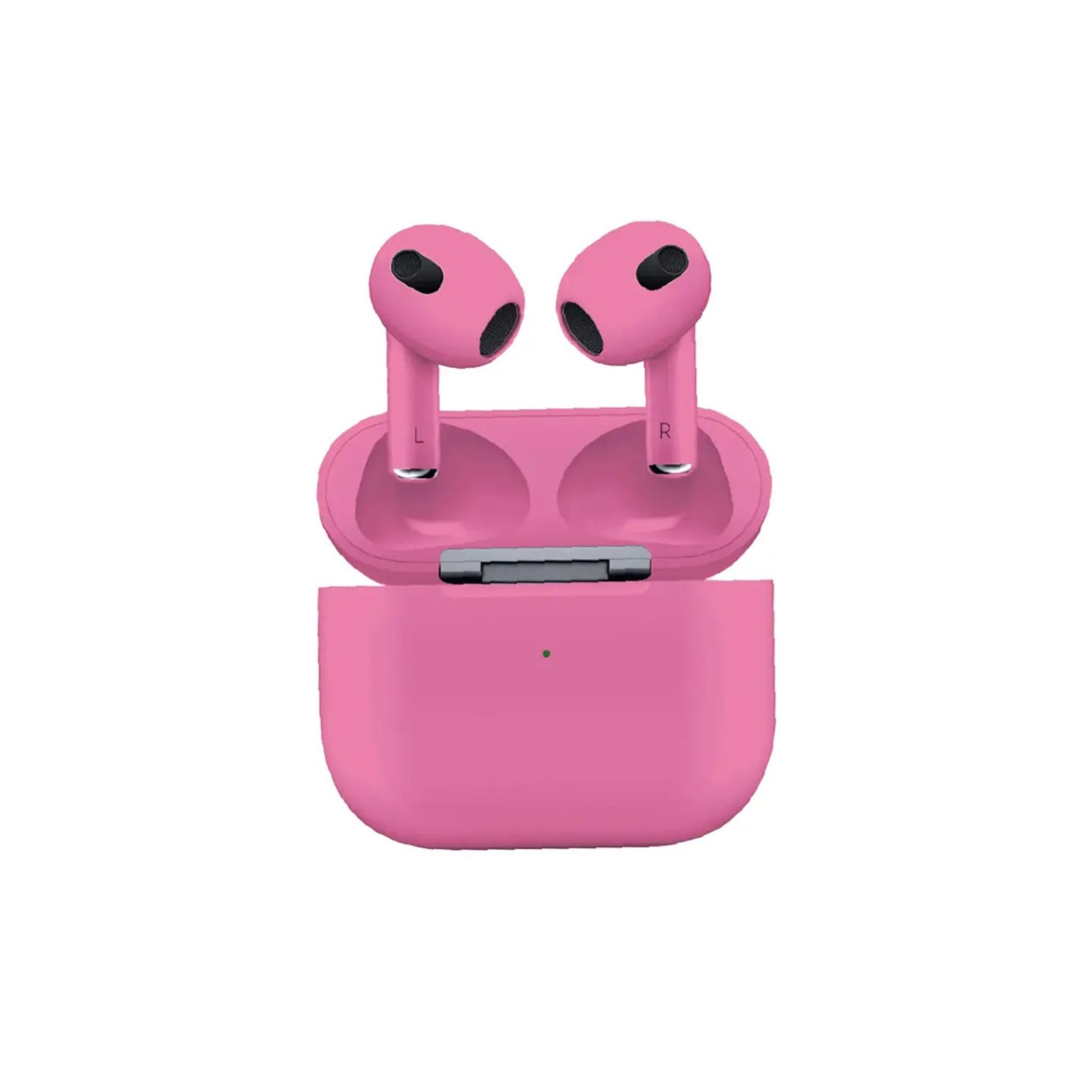 A pair of pink Porodo wireless earbuds with a charging case.