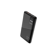 A black Porodo Blue Quick Charge Power Bank with a digital display and multiple output ports, including USB-A and USB-C.