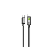 A black USB-C to USB-C charging cable with braided cable and aluminum alloy connectors, featuring an LED indicator.