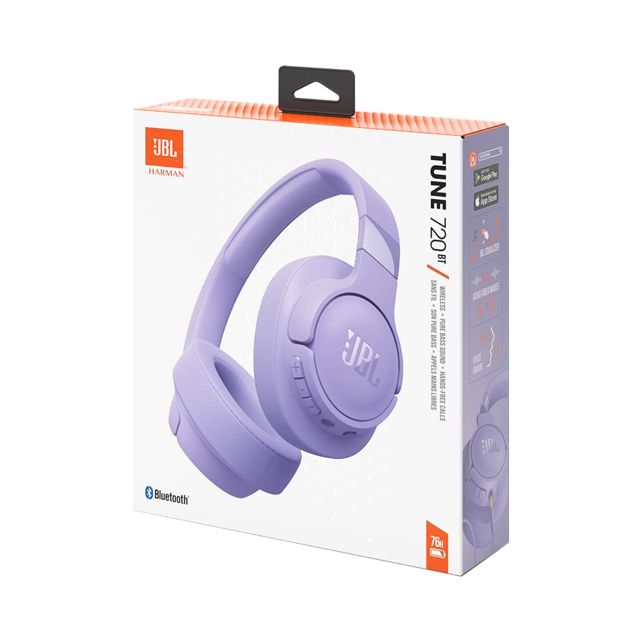 JBL Tune 720BT Wireless Over-Ear Headphones, Pure Bass Sound, Bluetooth 5.3, 76H Battery, Hands-Free Call, Multi-Point Connection, Foldable, Detachable Audio Cable - Purple