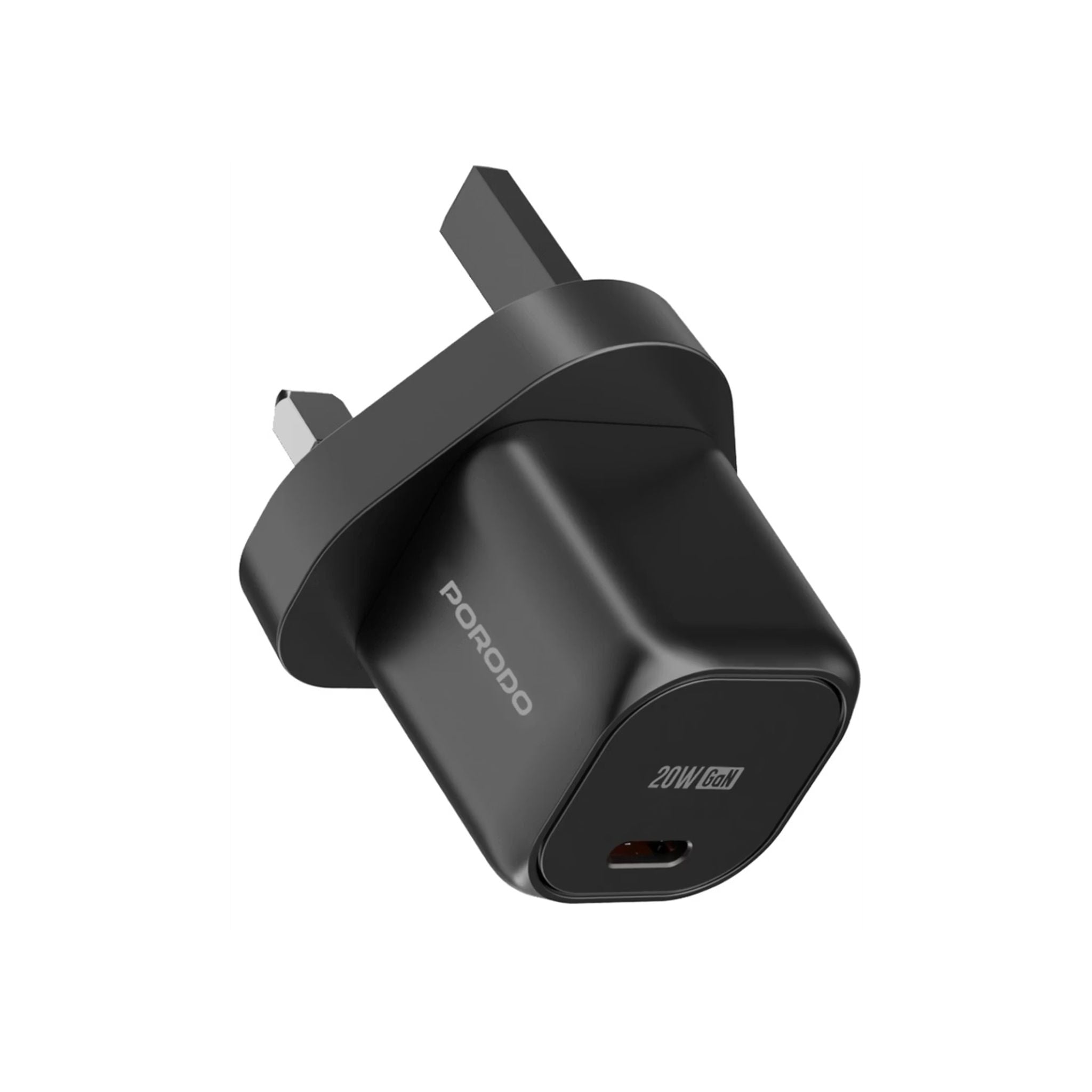 Porodo PD 20W USB-C Power Delivery GaN Wall Charger with USB-C to Lightning Cable, Over-Heat Protection, Universal Compatibility, Portable & Travel Friendly - Black