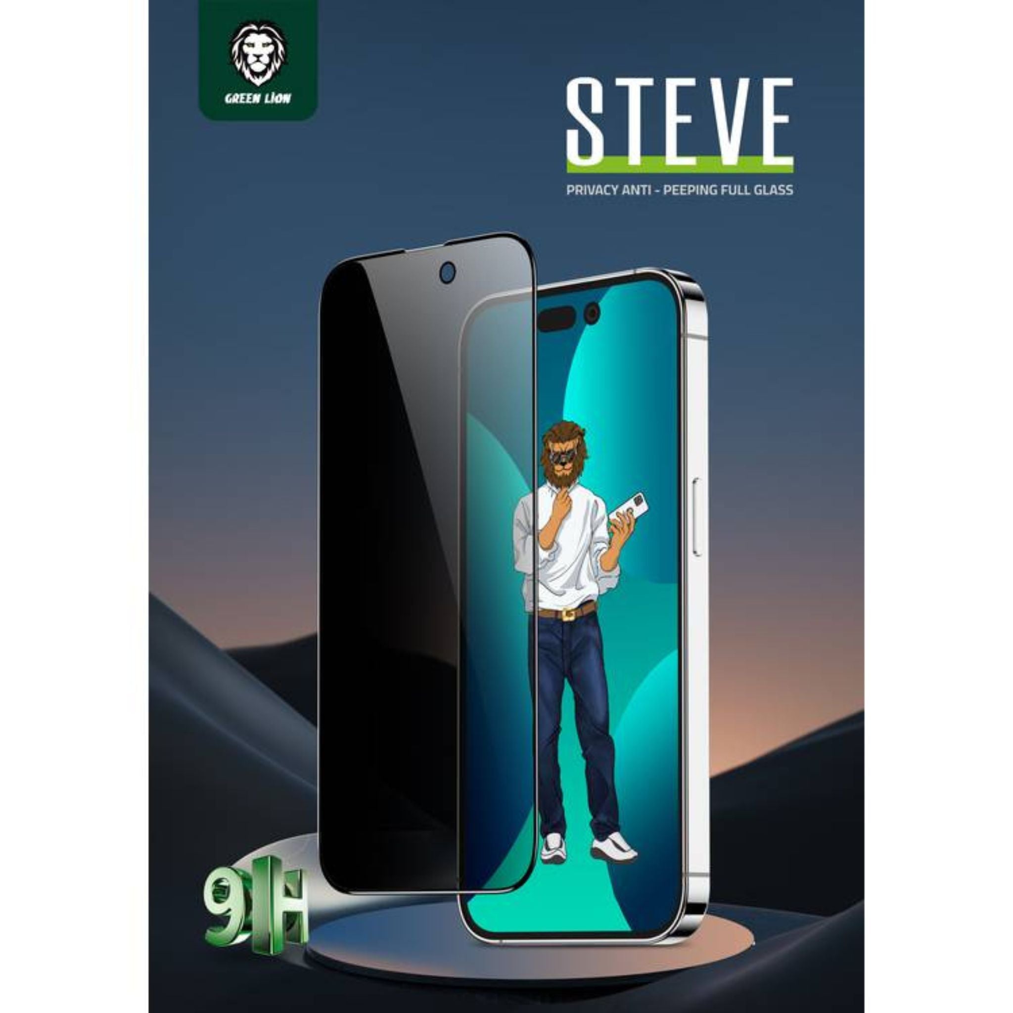Green Lion 9H Steve Privacy Screen Protector for iPhone 14 Pro Max (6.7"), Anti Scratch, Anti Fingerprint, Highly Responsive - Black