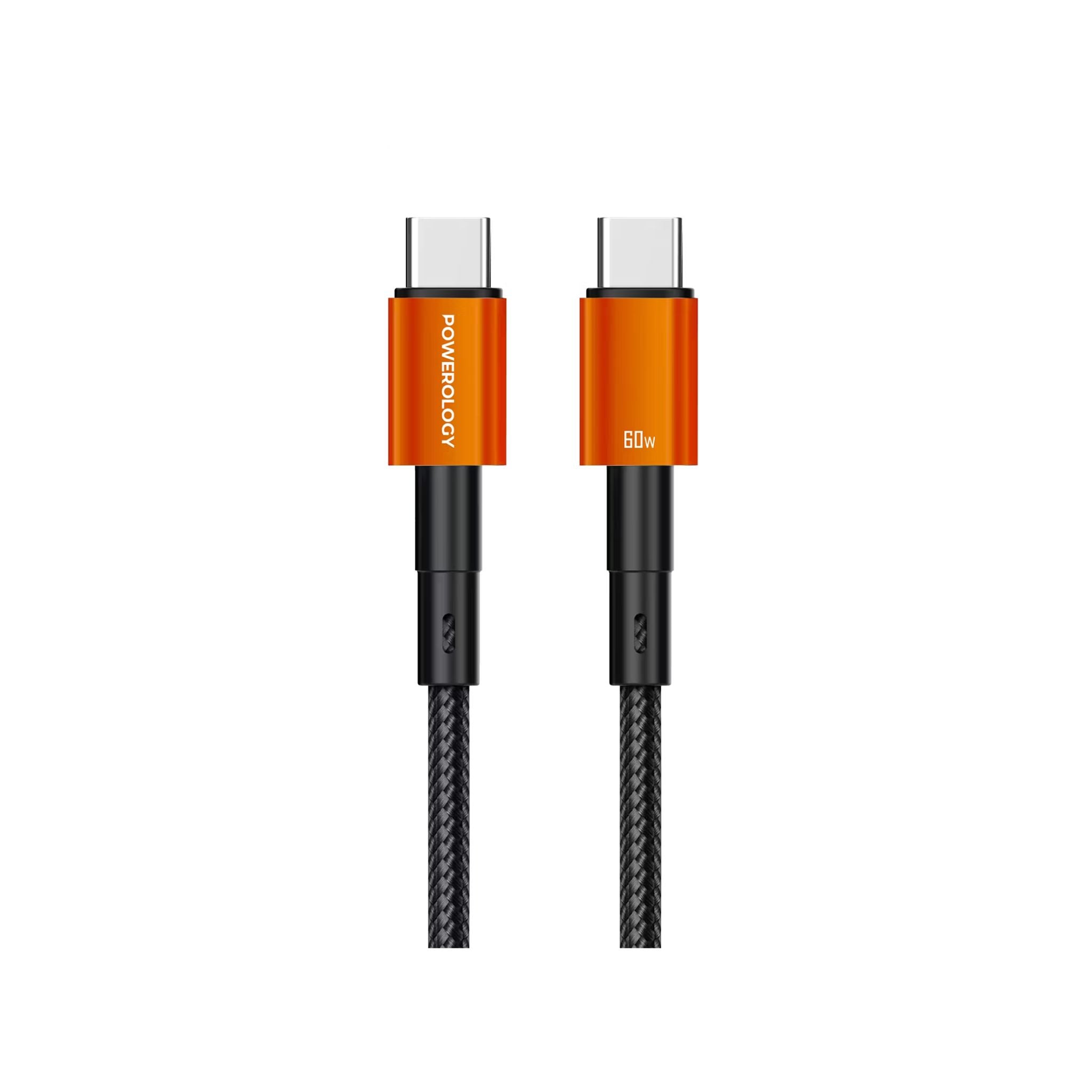 Powerology QX 45W Pocket-Sized GaN Adapter with Safety Protections, 1m USB-C to USB-C Cable Included, USB-C Port, Ultra-Compact Design, UK 3-Pin Plug, PD 45W - Black / Titanium Orange