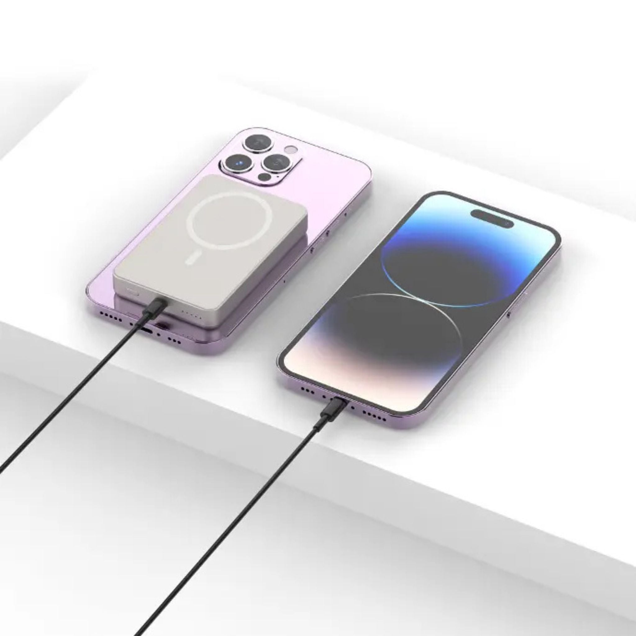 Powerology 10000mAh MagSafe Aluminum Power Bank with Battery Level Indicator, Lightweight & Compact Design, Fast & Simultaneous Charging, Type-C Input & Output, 15W Wireless Output - Titanium