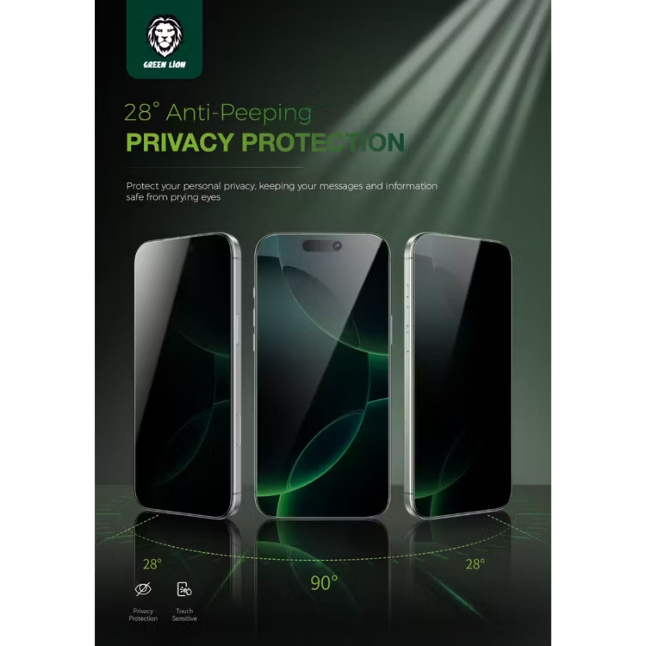Green Lion Diego Pet Privacy 3D Full Curved Glass for iPhone 17 Pro Max, Anti-Broken Soft Edge, 9H Item Hardness, Crystal Clear, Privacy Protection, Anti-Fingerprint, Anti-Scratch, Oleophobic Coating, Air Bubble Prevention, Ultra-Thin - Black