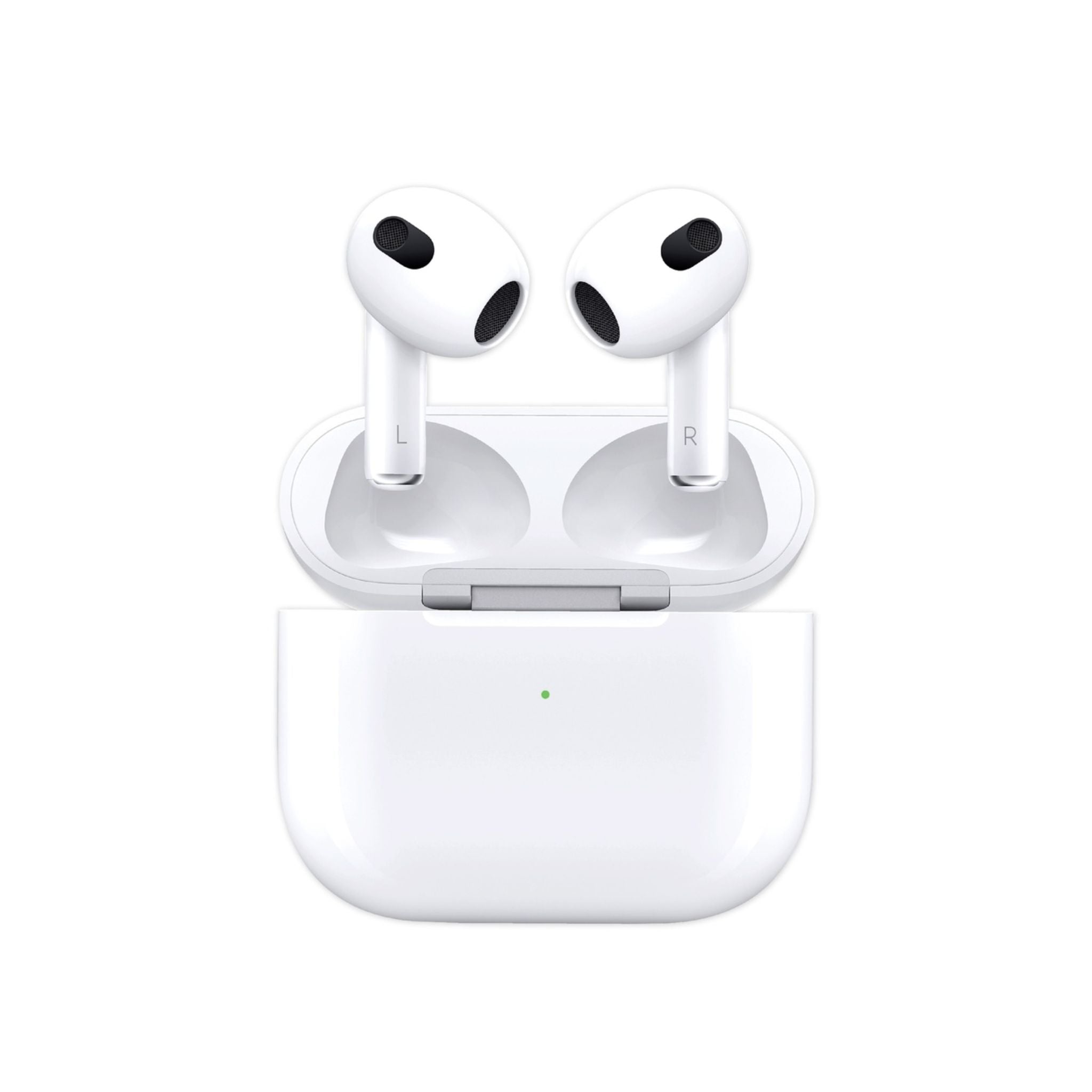 A pair of white Porodo Blue Deep Bass Wireless Earbuds 3 in their open charging case.