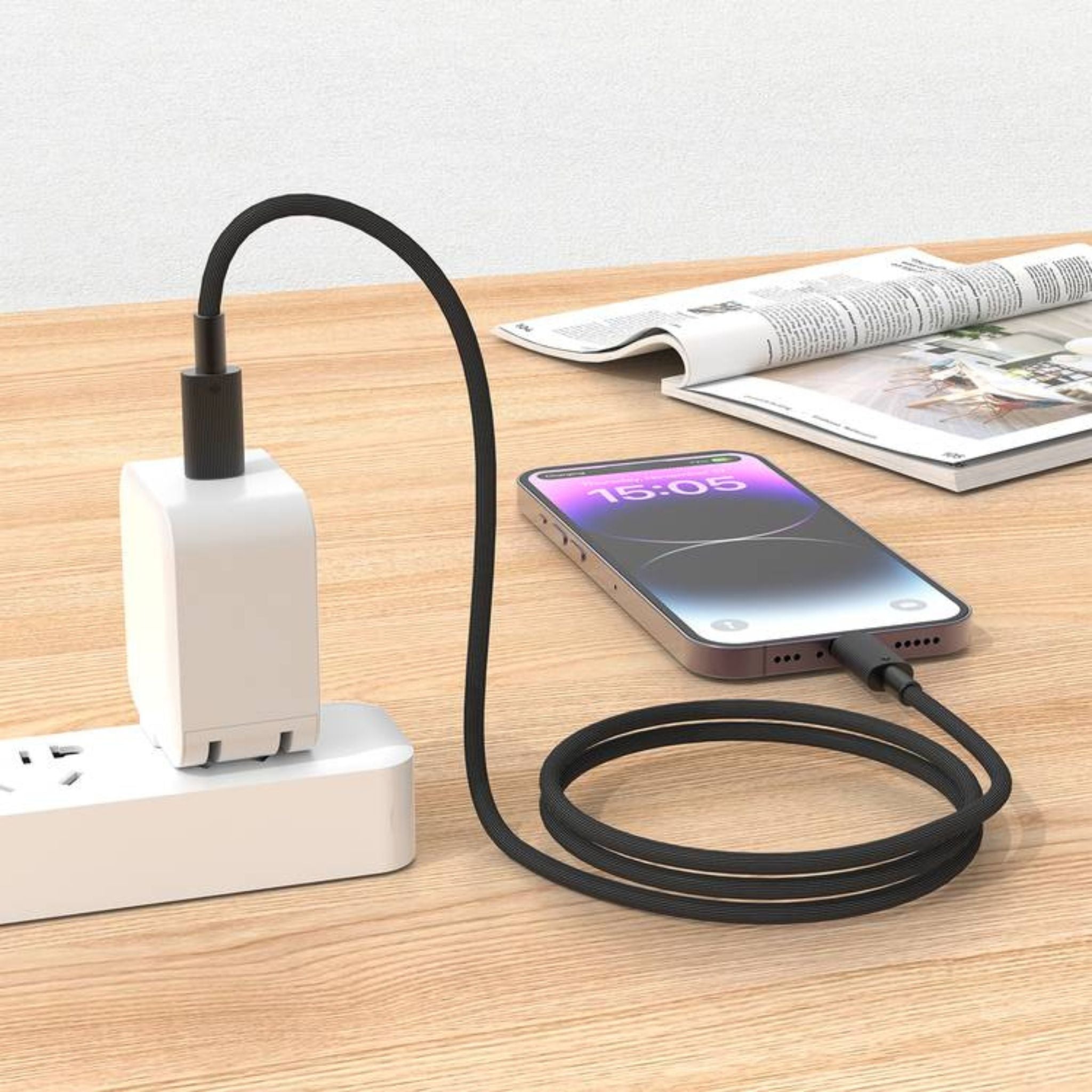 Porodo USB-C to Lightning PVC Cable, 480Mbps Transfer Speed, PD 27W, More than 15000 Bends Life Span, 1.2m Cable Length, Tangle Free - Black
