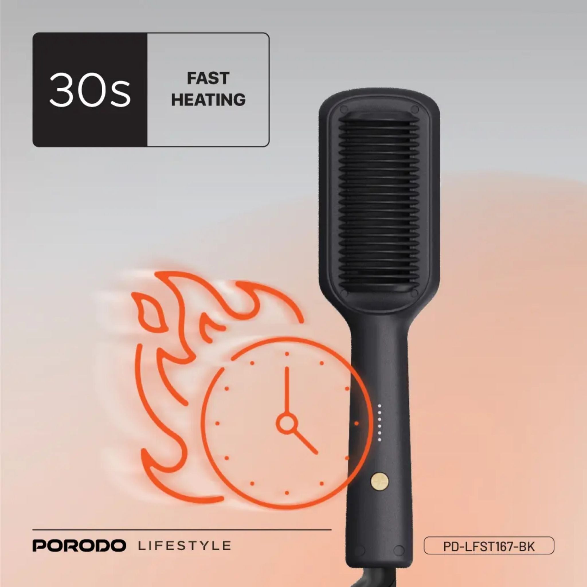 Porodo Lifestyle Electric Heated Hair Straightener Comb, 5 Heat Settings 140°C-200°C, Ceramic Coating, Anti-Scald Teeth, 30s Fast Heating, Auto Shut-Off, Frizz Reduction Hair Styler, UK Plug- Black
