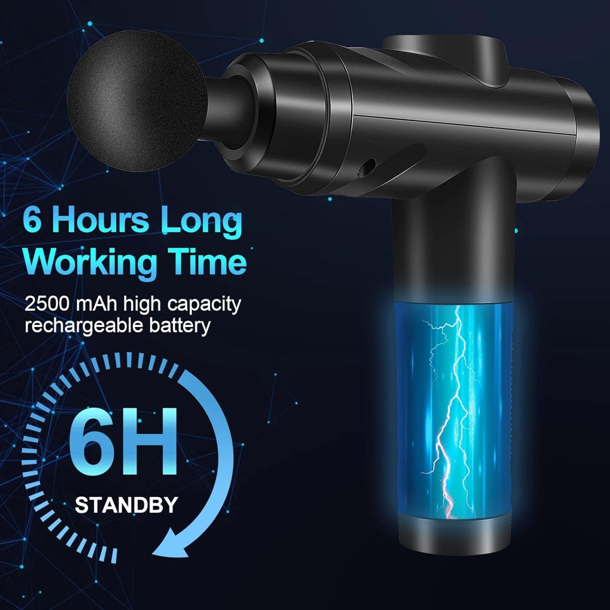 Porodo Multi-Head Deep Tissue Massage Gun with 6 Interchangeable Heads, 30 Speed Levels, LCD Touch Display, Type-C Fast Charging, 1500mAh Battery, Low Noise 55dB