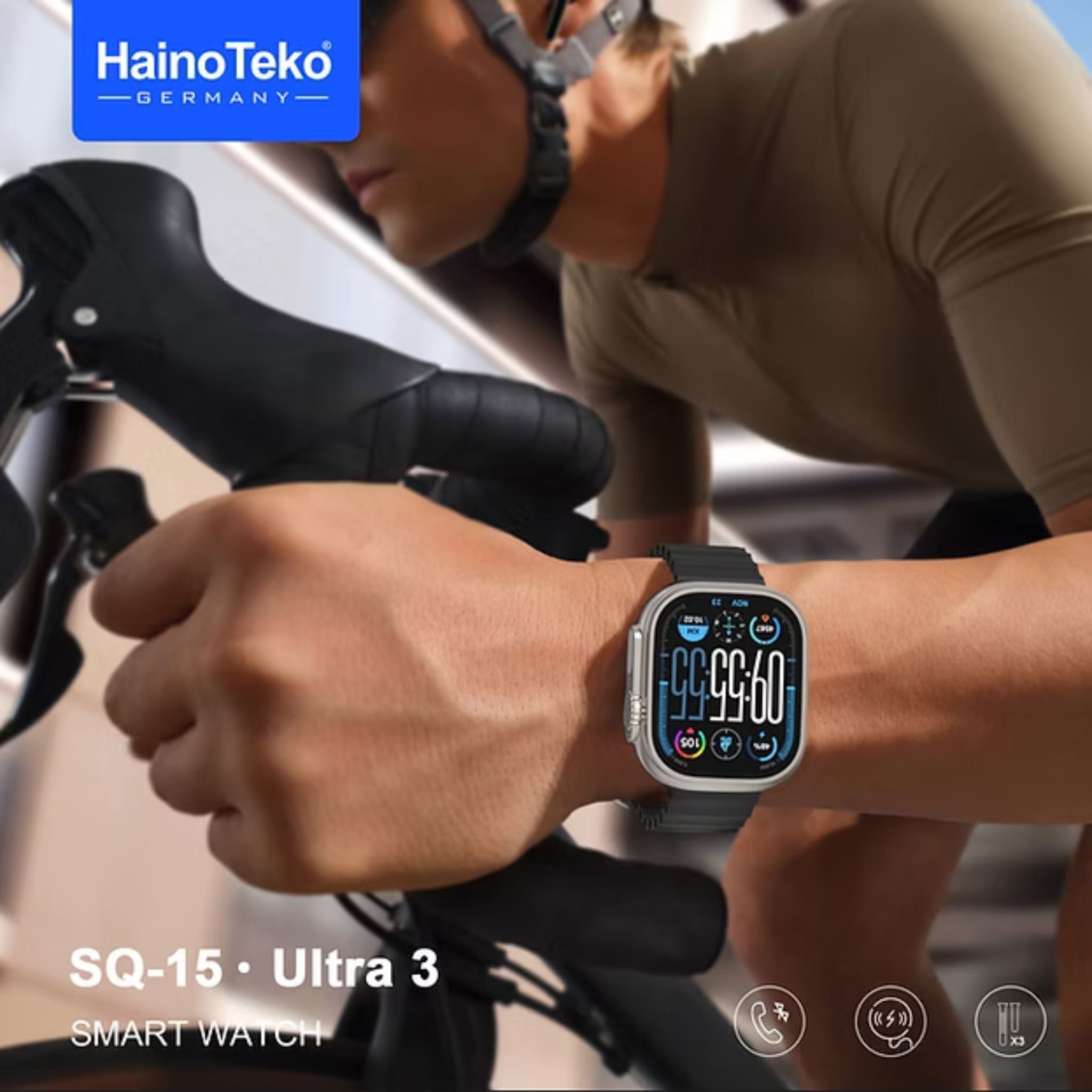 Haino Teko SQ-15 Ultra 3 Smart Watch with AMOLED Display, Bluetooth Calling, 3 Interchangeable Straps, Heart Rate & Sleep Monitoring, Fitness Tracker, Smart Notifications, Unisex – Silver